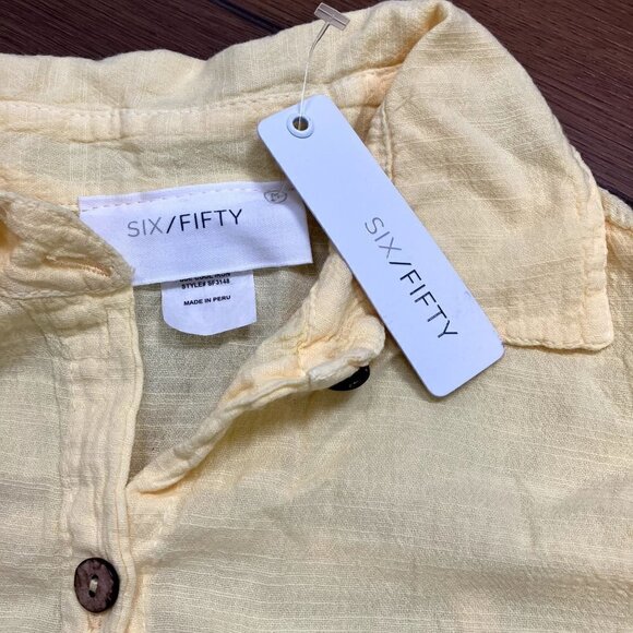 Six/Fifty NWT Button-up Cropped Yellow Long Sleeve Shirt Sz M - Picture 3 of 5